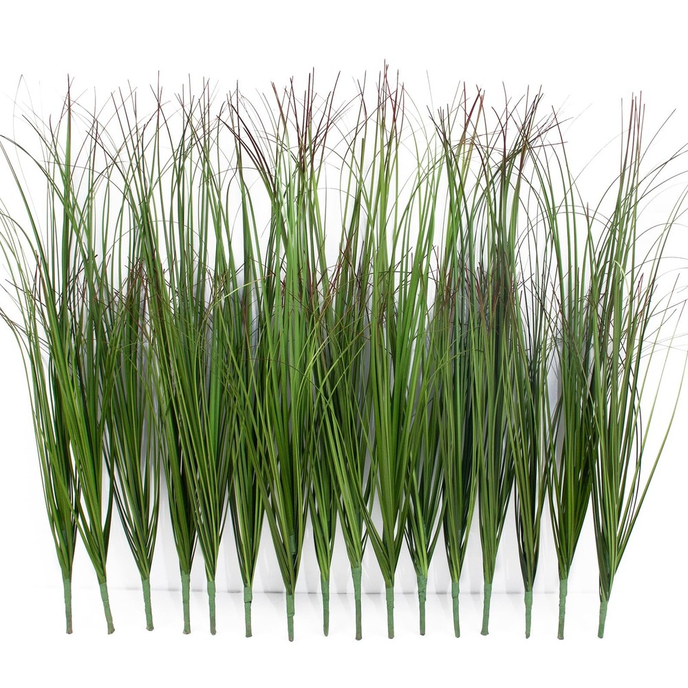 LUZOGA 16 Bundles Artificial Grass Plants Outdoor 16Pcs, Red-tipped Green