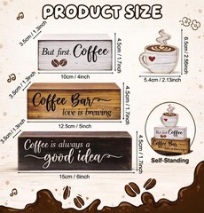 4 Pcs Wooden Coffee Bar Decorations Rustic Coffee Bar Signs for Tiered Tray F…