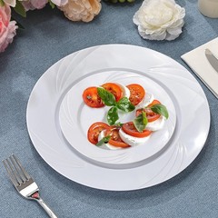350-Piece White Swirls Plastic Dinnerware Set for 50 Guests, Elegant Disposab…