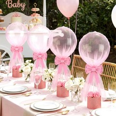 4 Set Pink Bow Balloons Baby Shower Table Centerpiece Decor Coquette Pink Bow…