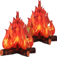 3D Cardboard Fake Flame 2 Pack, Artificial Fire Camping Decoration for Party