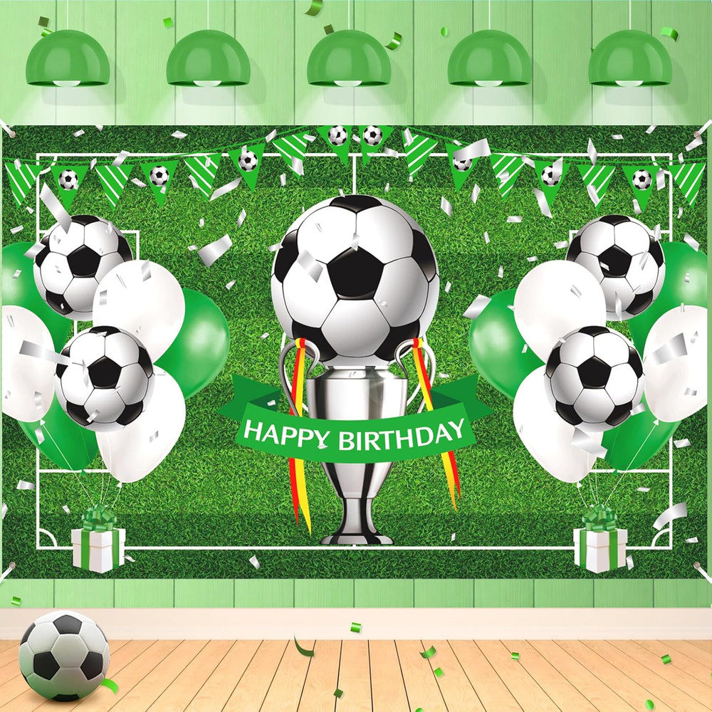 Soccer Happy Birthday Banner for Boys Teens – Large Sport Themed Birthday Banner