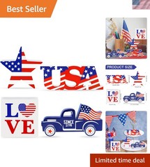 Charming Patriotic Table Decor: 4 Wooden Decorations for Independence Day