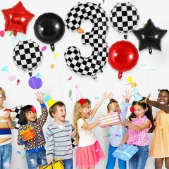 Checkered Number 3 Balloon, 40 Inch Large Foil Race Car Number Balloons, Big …