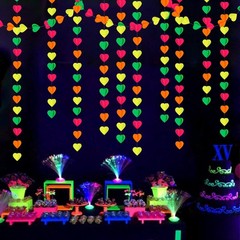 Valentines Day UV Neon Party Decorations Heart-Garland – 39Ft 3D Glow In The …