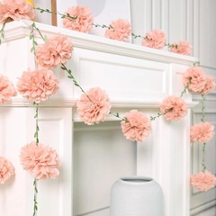 2 Pcs Pink Tissue Paper Pom Pom Garlands, Paper Flowers for Birthday Decorations