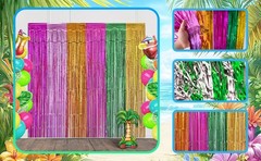 Hawaiian Luau Party Decorations, 2 Pack 3.28 x 6.56 Ft Foil Fringe Curtains
