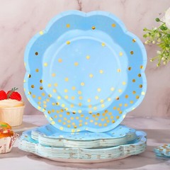 Blue & Gold Polka Dot Disposable Tableware Set (Plates, Napkins, Forks)