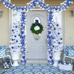 Hanukkah Tinsel Garland 36Ft Set Dreidel Star Blue Metallic Indoor Outdoor Decor