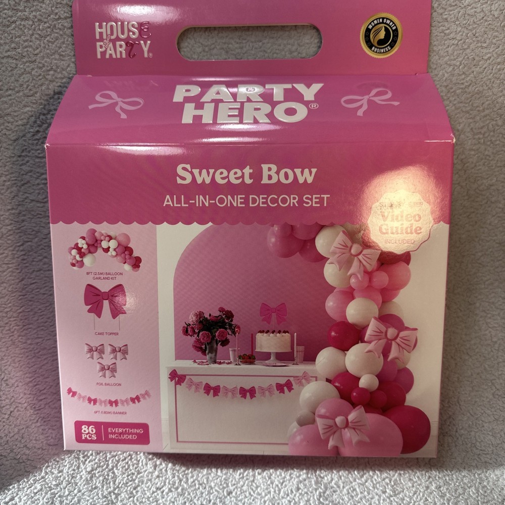 86pc Party Hero Sweet Bow All In One Decor Set Pink 8ft Balloons Garland
