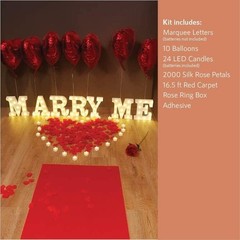 Engagement Proposal Decoration Kit – Light Up Letters, 2000 Rose Petals, Heart C