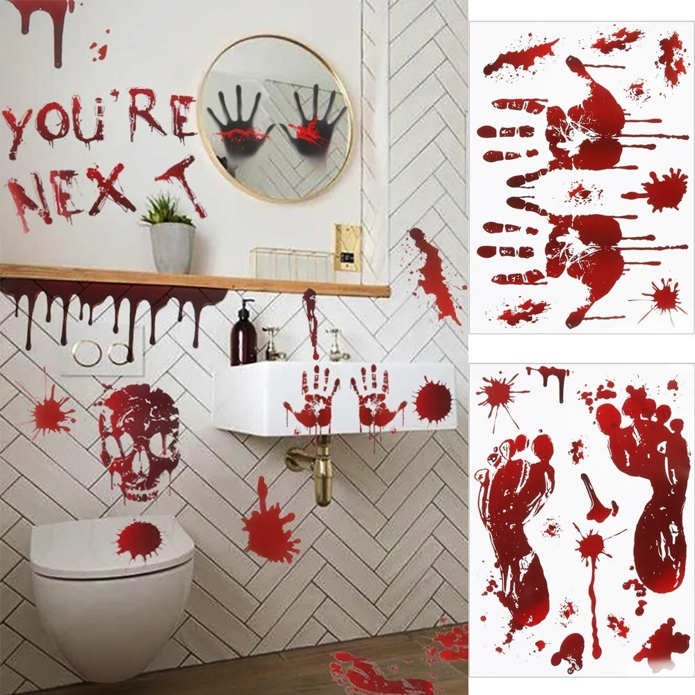 Horror Bloodstain Wall Sticker Handprint Footprint Blood Skull Window Sticker