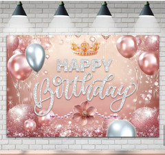Pink Happy Birthday Backdrop Background Glitter Balloon Girls Women Party Decor