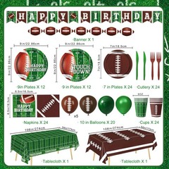 Football Birthday Party Decorations Includes Plates, Napkins, Green, Brown