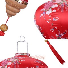 12 Inch Floral Pattern Oval Satin Silk Lanterns Hanging Chinese Retro Decor Cute