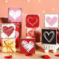 6 Pcs Valentines Tiered Tray Decor Set Wood Heart Standing Blocks Decor Farmh…