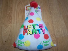 Let’s Party Sign & Sing Autograph Sign Me Plush Party Hat Keepsake Birthday NWD