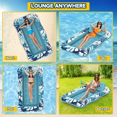 Pool Floats Adult,76″x48″ XL Inflatable Tanning Pool Lounger Float with Pillo…