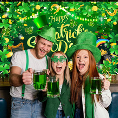 Happy St. Patrick’s Day Backdrop Banner Spring Lucky Green Shamrock Background I