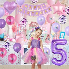 5th Pink Purple Decorations,Pink Purple 5th Balloons for Girls Lavender Party…