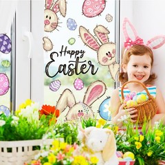 6 Sheets Easter Window Clings Happy Easter Bunny Eggs Window Decals Oil Painting