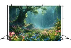 Enchanted Fantasy Forest Flower Birthday Backdrop Party Photo Background Decor