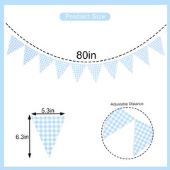 Blue Gingham Flag Banner – Baby Shower Party Decorations,Gingham Pennant