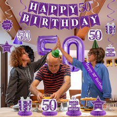 Purple 50th Birthday Decorations for Women – Back in 1976 Party Supplies Set