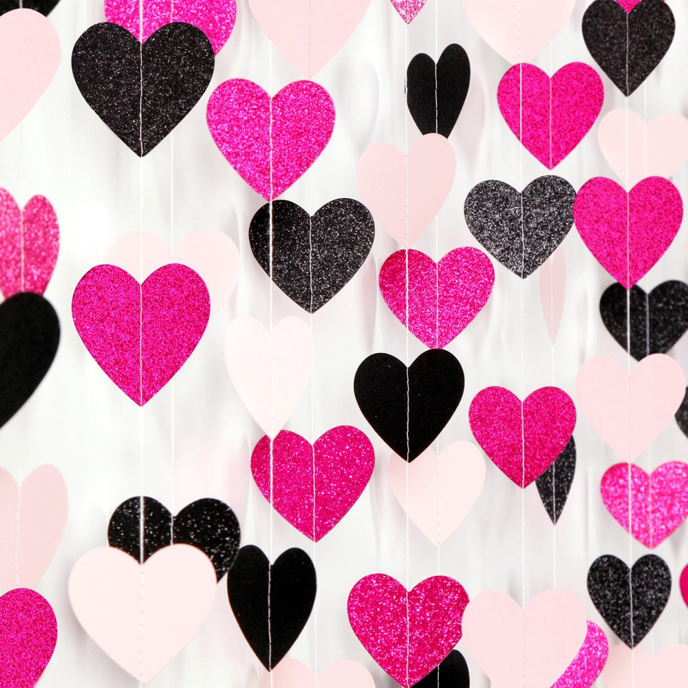 Hot-Pink Black Birthday Party-Decorations Streamers – 62FT Baby Girls Hanging He