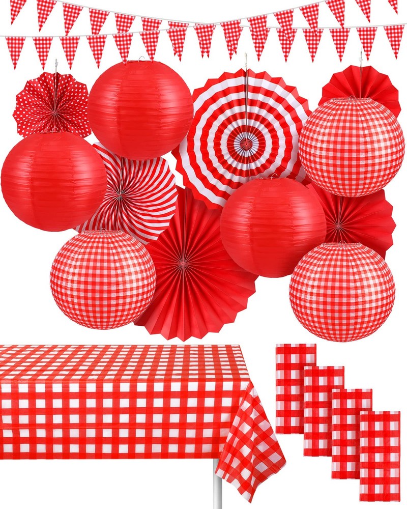 18 Pcs Picnic Party Decorations Red Gingham Party Supplies Include Checkered …