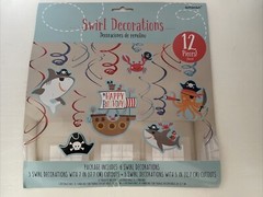 12 pc Swirl hanging party decorations pirate ship sharks crabs hat birthday