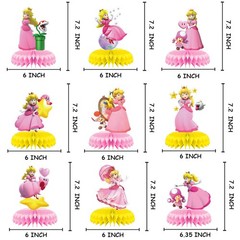 Princess Peach Honeycomb Centerpieces Table Toppers for Birthday Party Decor