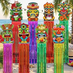 8 Pcs Hawaiian Luau Party Tiki Decorations 3.1 Ft Multicolor Hanging Decor