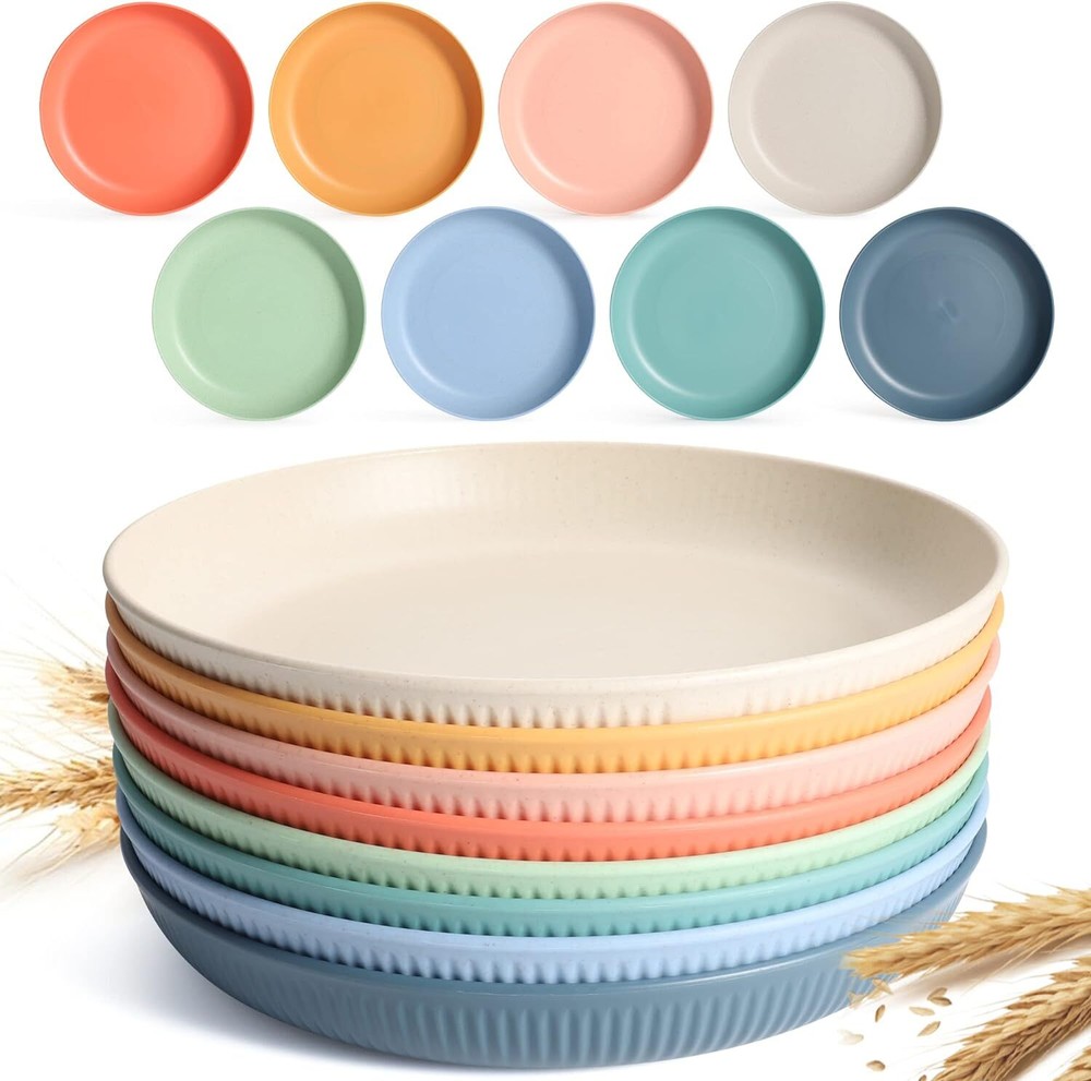 becutlery 8 PACK 9 Inches Lightweight Wheat Straw standard, Colorful