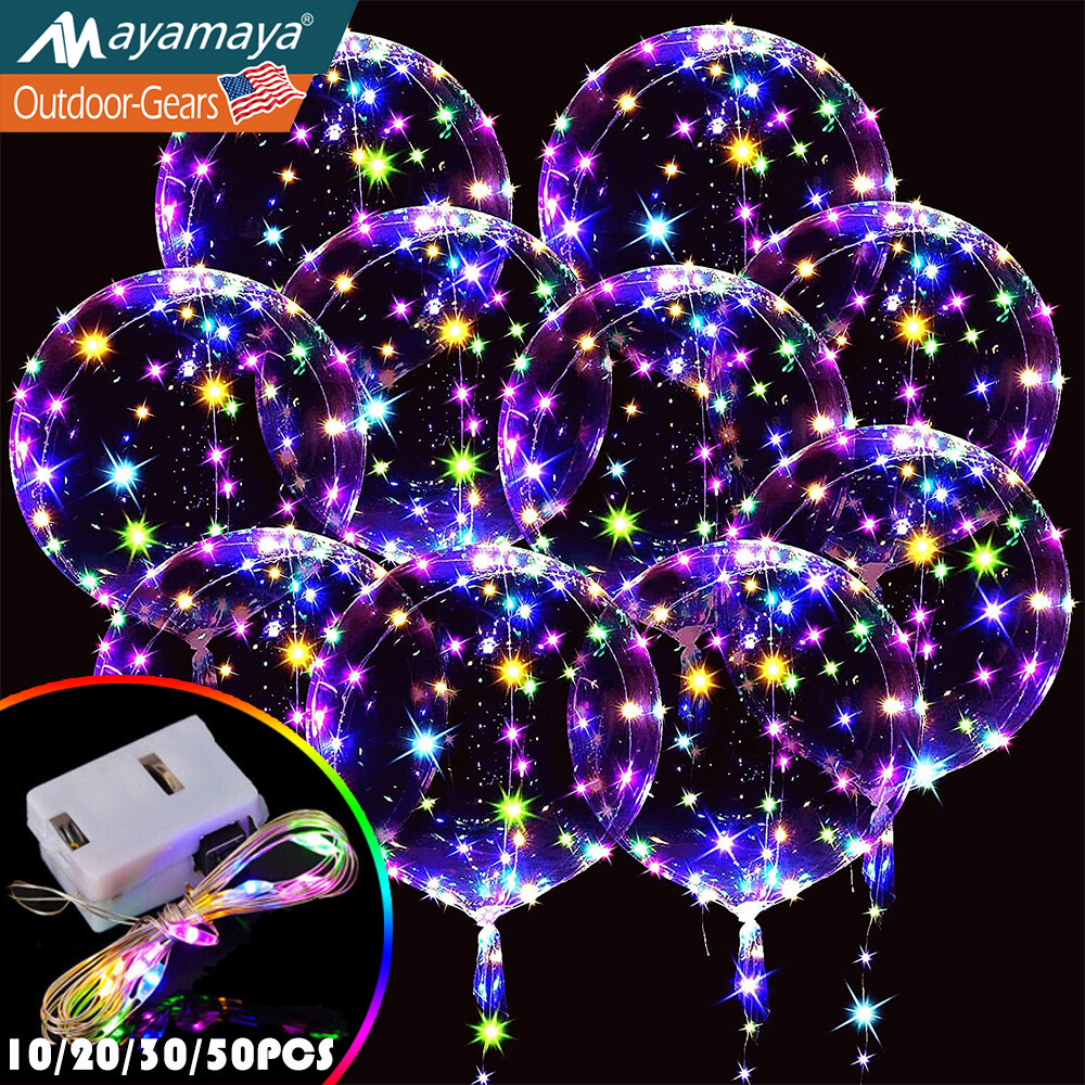 50PCS LED Light Up BoBo Balloons 20in Party Birthday Transparent Bubble Balloon
