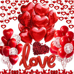 Valentines Day Decorations with Red Heart Balloons and Love Balloon, Fake Rose P