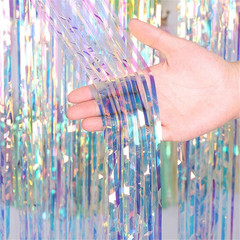 3 Packs Foil Curtain Backdrop 9.8X3.28Ft Iridescent Metallic Tinsel Foil Fringe