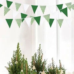 32Ft Green Party Decorations Green Buffalo Plaid Checkered White Triangle Fla…