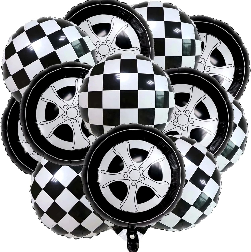 12 PCS Race Car Balloons – Wheel Tire Race Car Birthday Party Supplies 18 Inch M