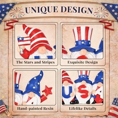 Charming 4″ Patriotic Gnome Statue Set for Memorial Day and Independence Day