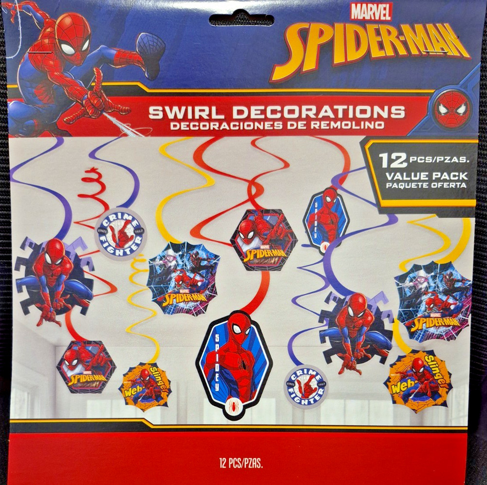 MARVEL Spiderman Swirl Decorations – (2 Pack) Crime Fighters 12 Piece Set