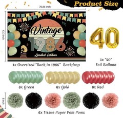 47Pcs 40Th Birthday Decorations for Men Women, PRE-STRUNG Vintage 1986 Banner Pa