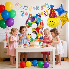 47Pcs 3rd Decorations for Boys Girls Number 3 Balloon Happy Banner Smile Star…