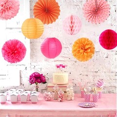 14 Pcs Hot Pink Burnt Orange Party Decorations Streamers Lanterns Fans