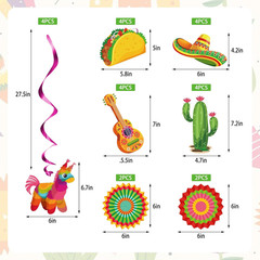 24PCS Mexican Fiesta Decorations for Taco Tuesday Birthday Party Supplies Cinco