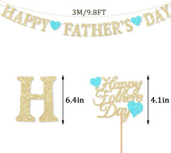 Happy Father’S Day Decorations Banner Glitter Gold Cake Topper Fathers Dad’S