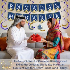 34 Pcs Ramadan Decorations for Home, Pre-Assembled Ramadan Mubarak Banner,