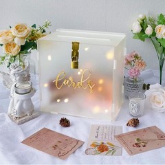 Funvalley Surperfect 10″ Acrylic Wedding Card Box with String Light white