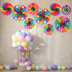 Outus 9 Pcs Rainbow Party Decorations Paper Fans Boho Classroom Decorations…