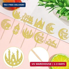 30 PCS Eid Mubarak Cupcake Toppers Glitter Moon Star Ramadan Cupcake Picks Happy